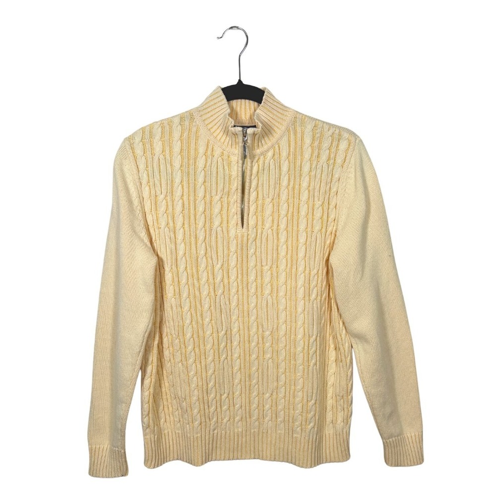 Karen Scott Pale Yellow Cable Knit Quarter Zip Sweater Mock Neck Women Medium - Picture 1 of 5
